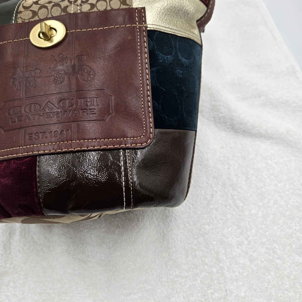 Vtg Coach Bleecker Legacy Holiday Patchwork Duffle Crossbody Shoulder Bag Purse - Picture 7 of 16